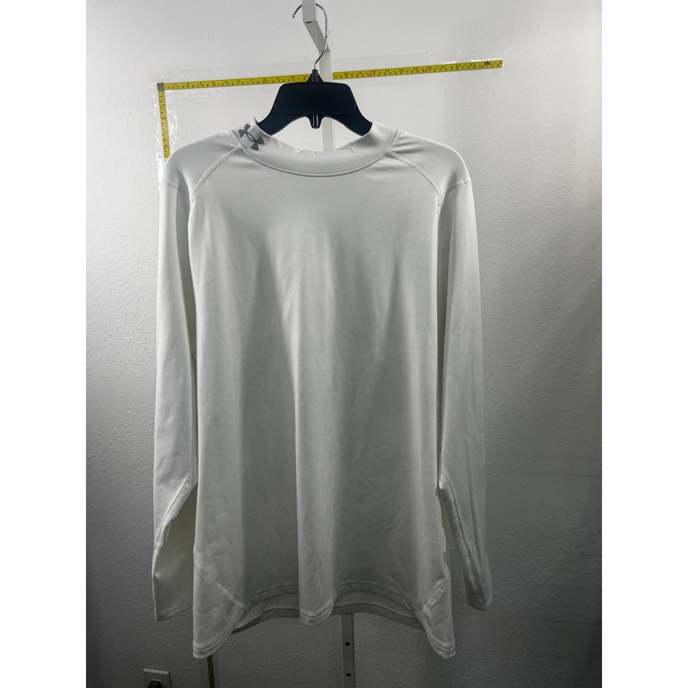 Under Armour Golf ColdGear White Mock Neck Base Layer Shirt XXL Fitted Geometric